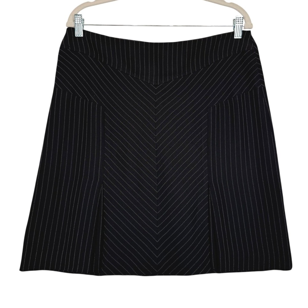 Context Petite Black‎ Pinstripe Chevron Mini Skirt Size 12P Pleated Lined 90s